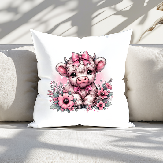 Pink Highland Cow Cushion Cover Design 2