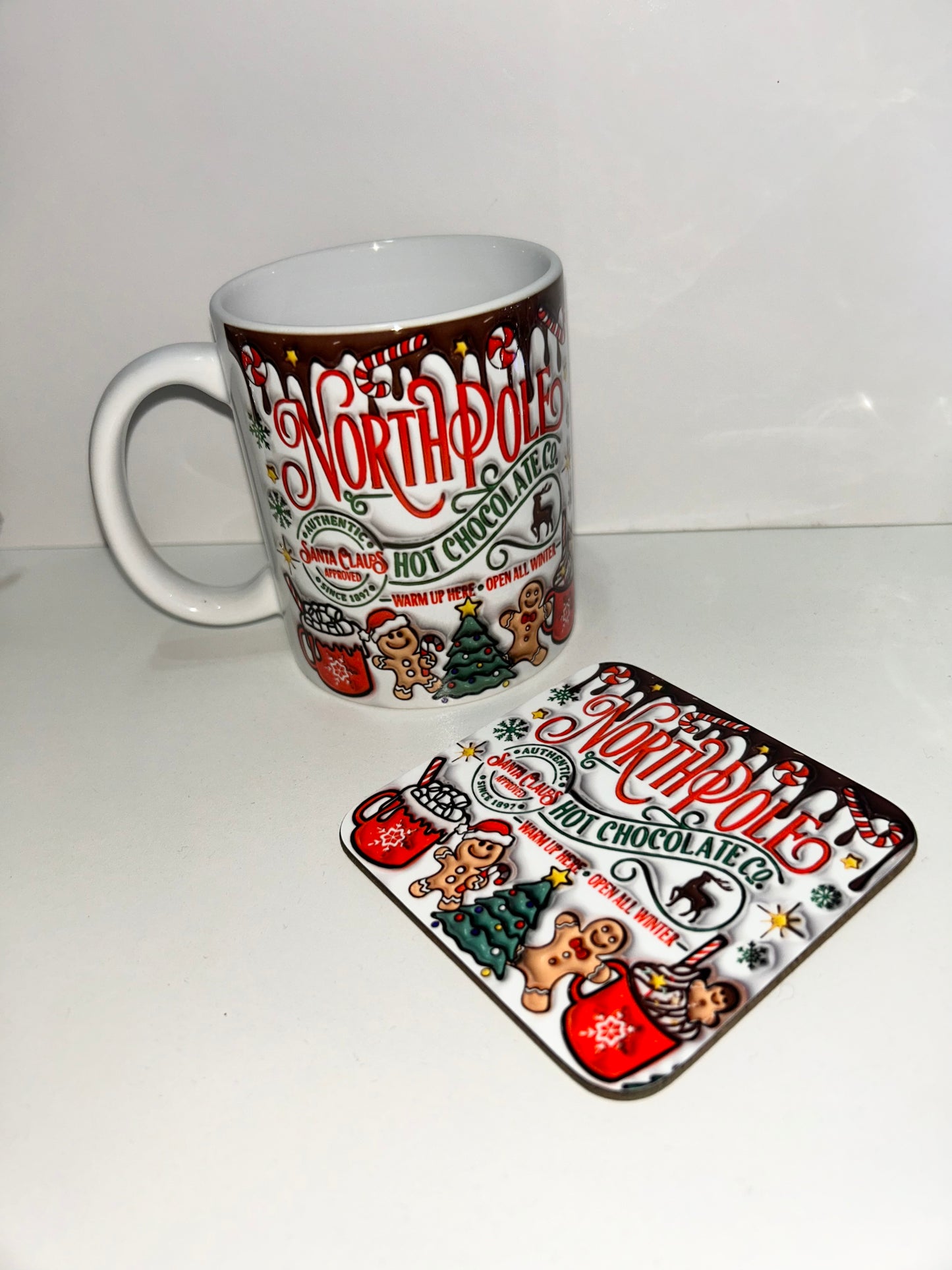 North Pole hot chocolate mug and coaster set