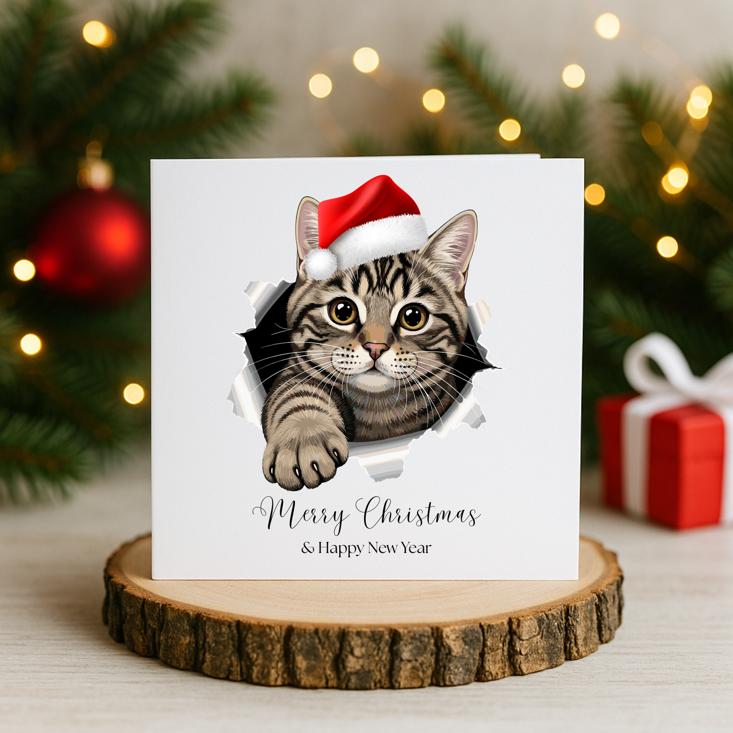 Tabby Cat Christmas Card