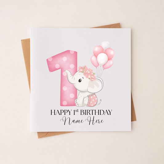 1st Birthday Elephant Card