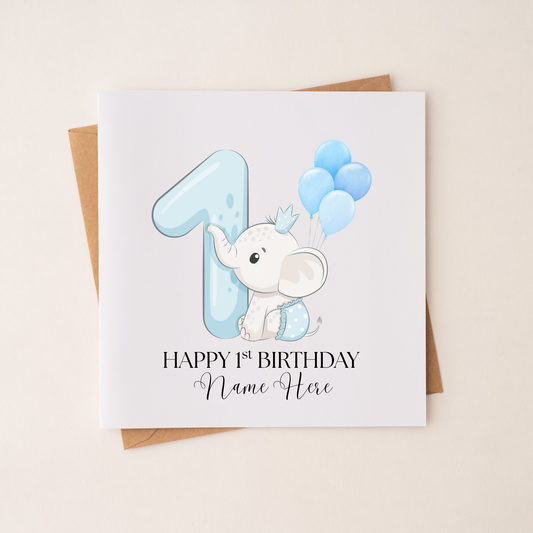 1st Birthday Elephant Boy Card