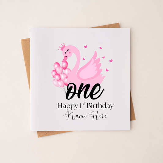1st Birthday Swan Card