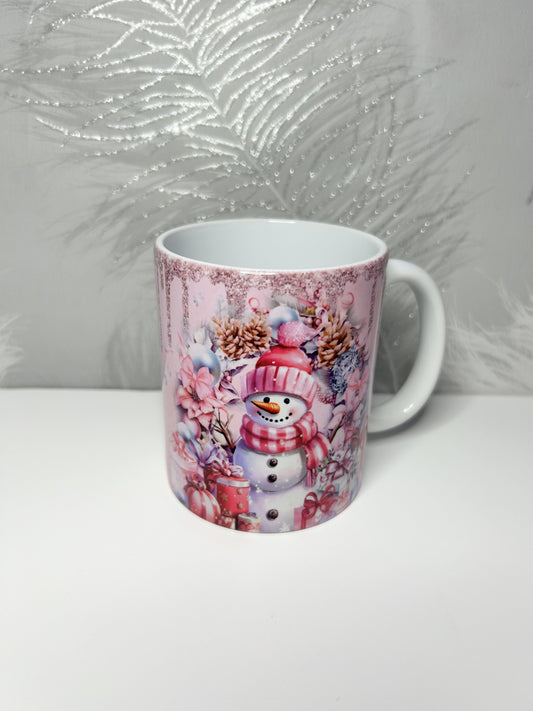 Pink Snowman 11oz Ceramic Mug